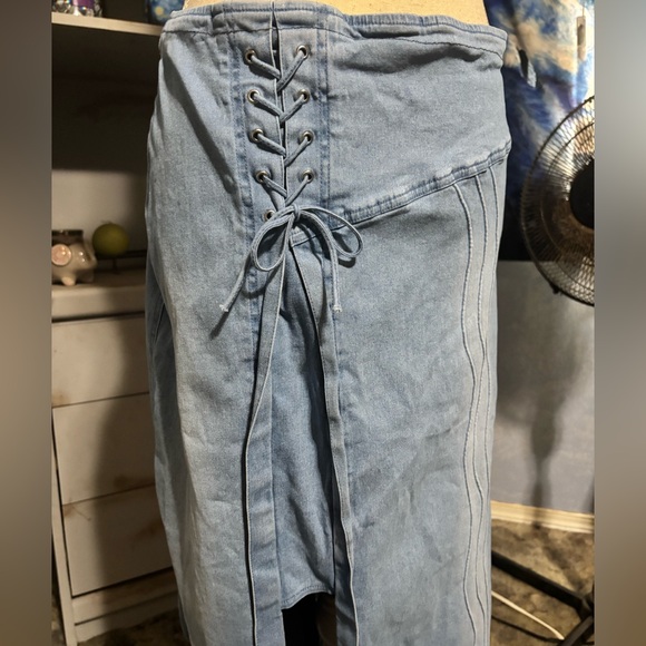 Lafei-nier denim maxi skirt with slit Wester boho large - Picture 3 of 12